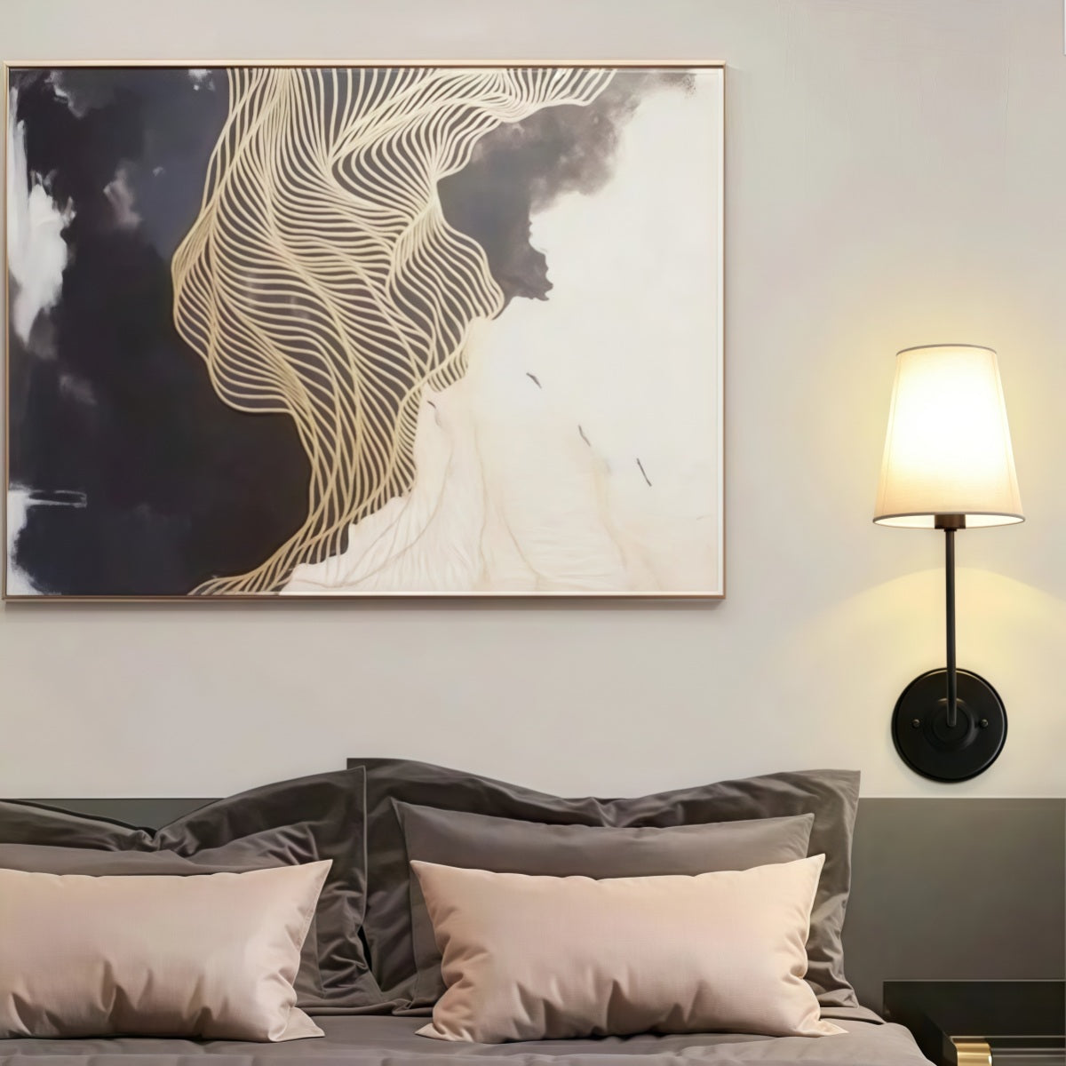 Rustic Cone Shape Fabric Wall Sconce – Antique Brass Metal Accent Light